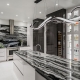 contemporary, kitchen design, black and white, custom marble, waterfall island, modern chandelier, interior design, kim gwozdz, provenance, arizona